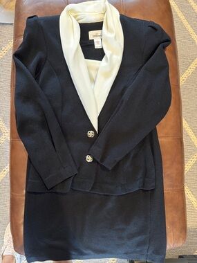 Worthington Black Skirt Set with Ivory Shawl Collar